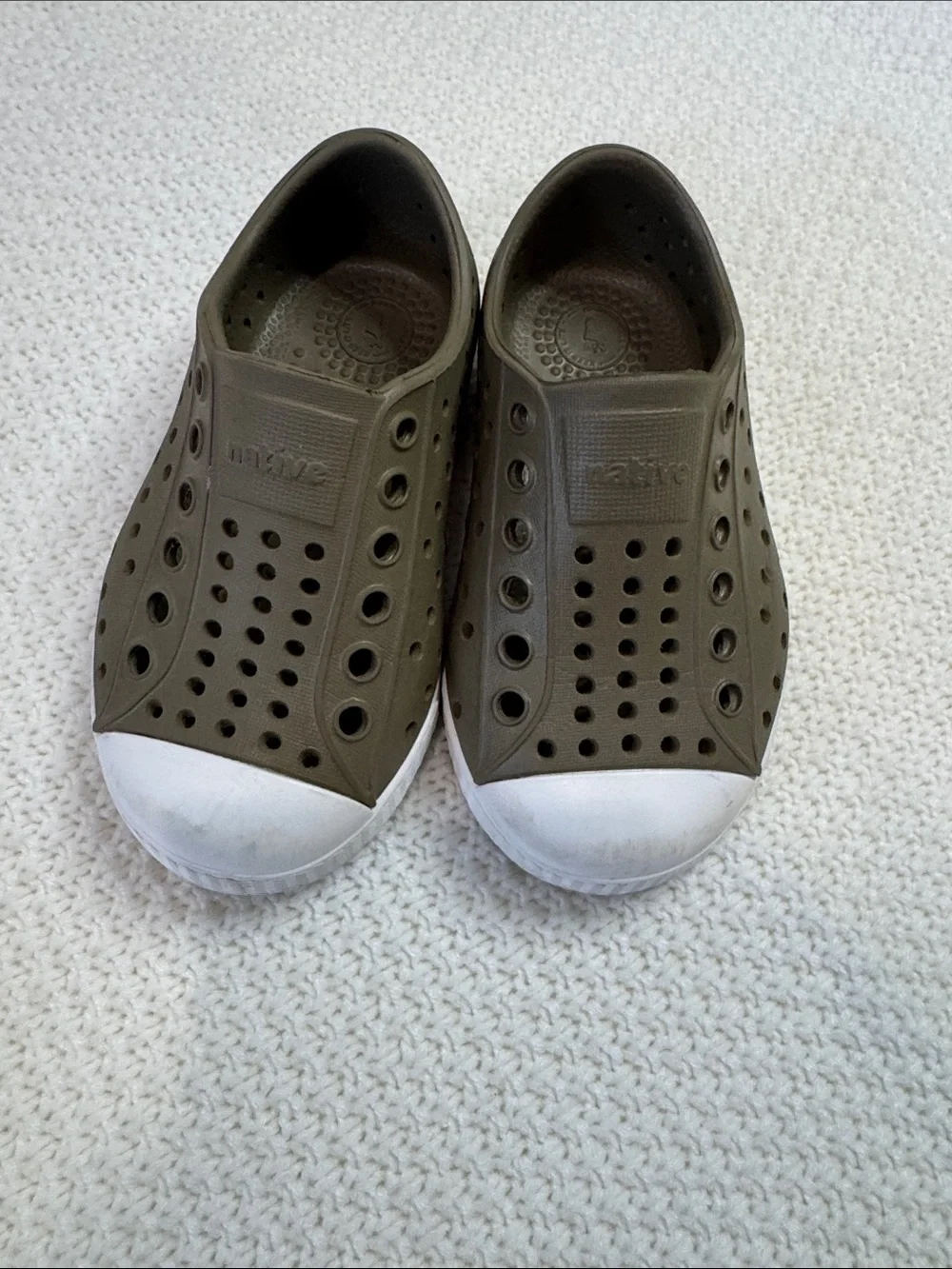 Native Slip-On Casual Shoes in Olive and White